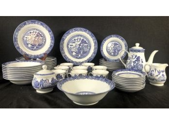 Beautiful Royal Cuthbertson Blue Willow  47 Piece Dinnerware Service For Eight