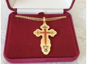 Camrose & Kross Handsome Gold Plated Enameled Cross Double Strand Necklace