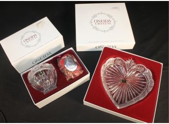 Lovely Oneida Crystal Southern Garden Heart Tray & Southern Garden Sachet & Petal Bowl