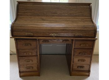 Contemporary 's' Roll Raised Panel Oak Desk With Multi-drawer Fitted Interior