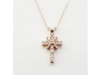 14k Gold 3/4cttw Diamond Cross Pendant On 18inch Box Chain