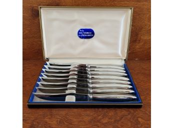 Reed And Barton 8 Stainless Steel Steak Knives In Box