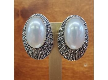 Hand Crafted Mabe Pearl Sterling Silver Hematite Earrings