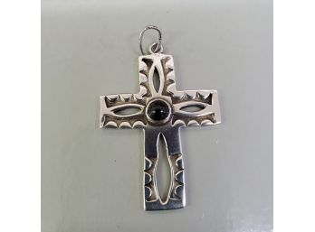 Hand Made Mexican Sterling Silver Cross With Onyx