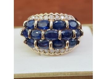 High Quality Heavy 14k Sapphire And Diamond Ring 7.8g