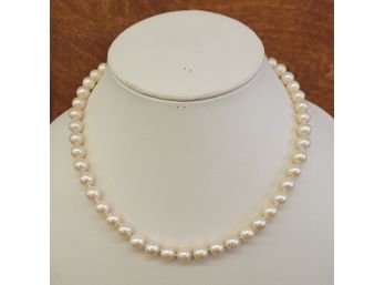 7mm 16' Pearl Necklace 14k White Gold Clasp