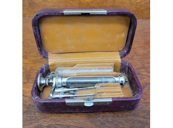 Antique Medical Syringe In Leather Box