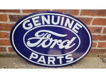 Heavy Antique Two Sided 2 Ft Porcelain Genuine Ford Parts Sign