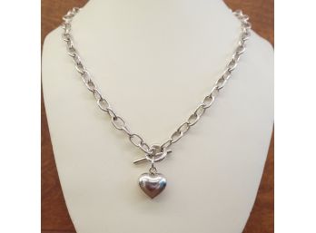 Vintage Sterling Silver Heavy Chain Link Heart Necklace