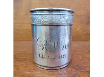 Antique Gorham Co. Silver Soldered 0205 Cup Engraved With Initials And Christmas 1884