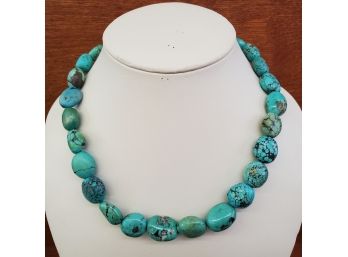 Polished Turquoise Stone 16' Necklace Sterling Clasp