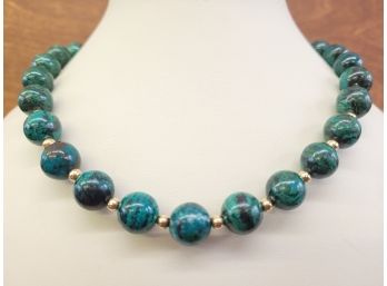 14k Gold 12mm Malachite Bead Necklace