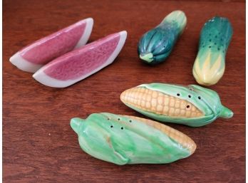 Vintage Pickle, Corn And Watermelon Salt And Pepper Shakers