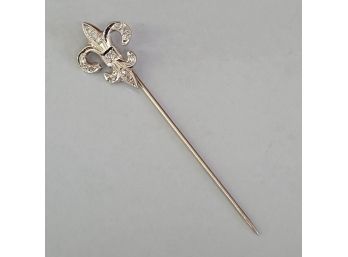 14k White Gold Fleur De Lis Diamond Pin