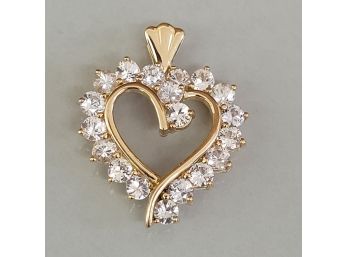 14k Gold  CZ Heart Pendant 4.9g