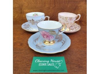 Vintage Royal Chelsea, Duchess And Bavaria Teacups And Saucers