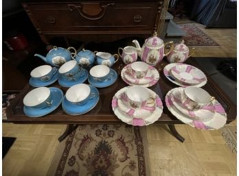 2 PRETTY VICTORIAN PORCELAIN TRANSFERWARE TEA SETS