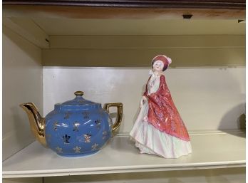 ROYAL DOULTON FIGURINE THE PAISLEY SHAWL AND A VINTAGE HALL TEAPOT