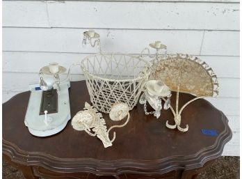 DECORATIVE PAINTED METAL BASKET CHANDELIER, SCONE SHELF , AND DOOR KNOB HOOK