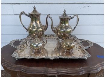 SILVER PLATE TEA SERVICE WITH TRAY