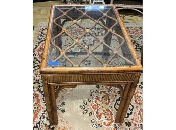 RATTAN AND GLASS SIDE TABLE