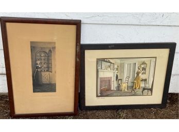 2 VINTAGE WALLACE NUTTING HAND COLOURED INTERIOR PRINTS