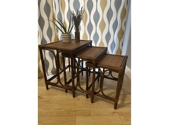 Vintage Boho Tortoise Bamboo And Cane Nesting Tables