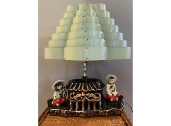 PREMCO Mid Century Chinoiserie Oriental Ceramic Asian Pagoda Boat TV Lamps