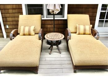 Cast Classics Outdoor Loungers, Side Table And Umbrella