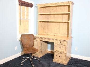 Rustic Desk/Hutch With Distressed Finish & Pottery Barn Chair