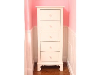 Tall White Lingerie Chest With Clear Glass Pulls