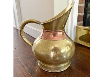 Gorgeous Marked Hammered Brass And Copper Pitcher