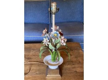 Lovely Painted Tole And Iron Floral Table Lamp