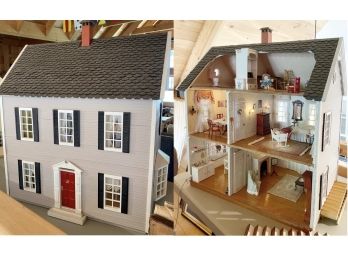 Fabulous Custom 2-story Colonial Dollhouse Completely Furnished With Lights