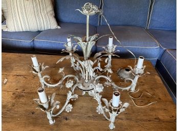 Vintage Iron And Tole 6-light Candelabra Chandelier Made In Italy