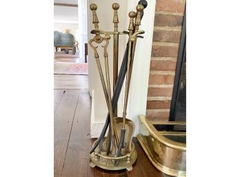 Brass And Iron Fire Tools And Decorative Clawfoot Stand