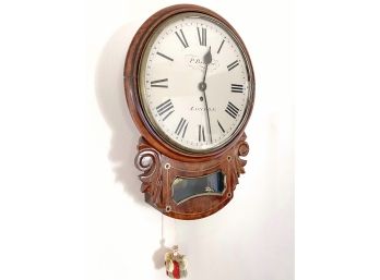 'P Brown' London Antique Pendulum Wall Clock With Roman Numerals And Decorative Inlay