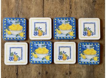 Set Of 8 Pimpernel Painted Fruit Motif Cork Coasters Made In England