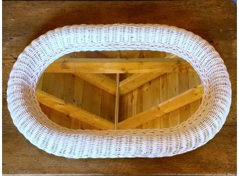 White Wicker Oval Accent Mirror