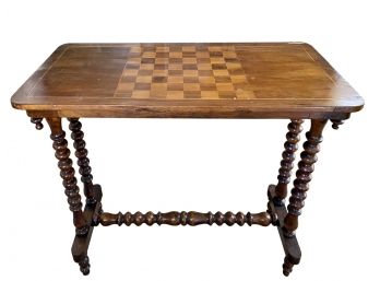 Vintage Checker Board Inlay GameTable With Turned Spindle Legs