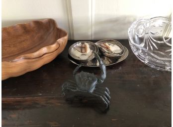 13' Acacia Salad Bowl, A Crab And Other Assorted Table Top Items