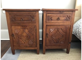 A Pair Of Teak Nightstand With Cabinet And Drawer - Perfect For Tucking Everything Away Neatly