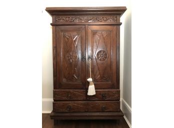 A Beautiful Dark Wood Carved Linen Press