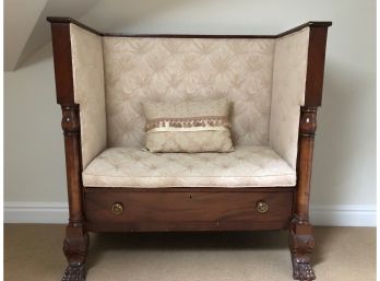 Antique German Empire Choir Bench - Upholstered In Waverly Fabric