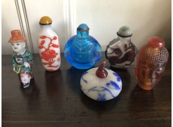 Set Of 6 Various Snuff Bottles - Including White Glass Gourd -2/3