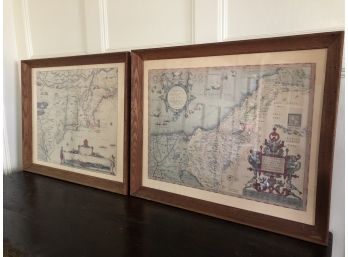 A Pair Of Framed Antique Reproduction Maps 21'x 18' Each