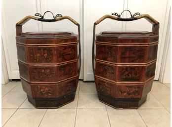 A Pair Of Antique Lacquered Wedding Baskets