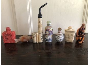 Set Of 7 Various Snuff Bottles  - Including Fish And Monkey - 1/3