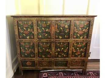 Tibetan Cabinet With Lotus - Hand Painted With Gold Leaf