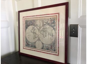 26' X 24' Beautifully Framed Antique Reproduction Map Of The World